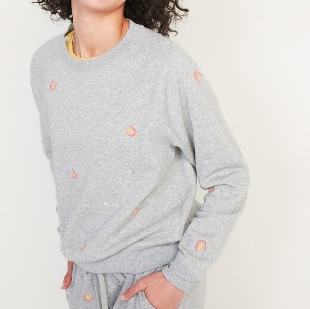 Old Navy Heather Gray Sweater with Embroidered Rainbow